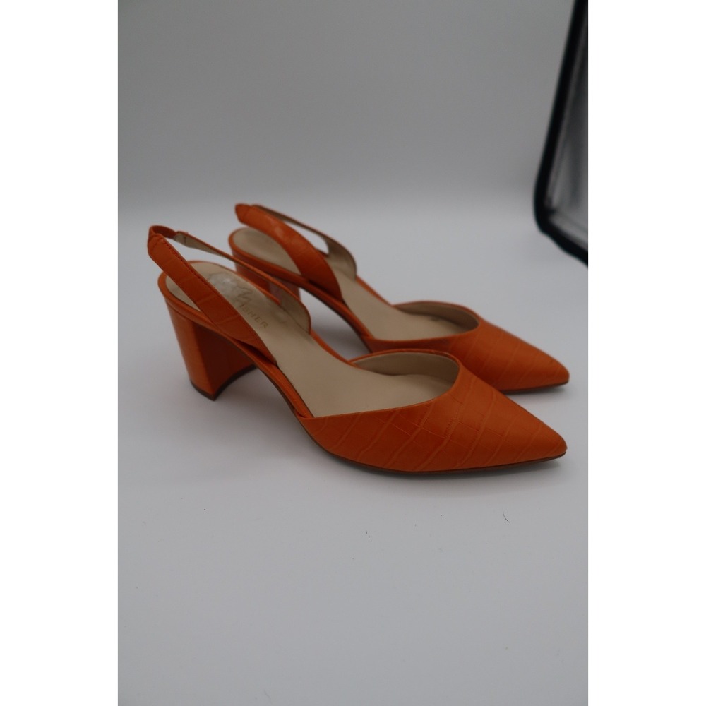 Marc Fisher Orange Croc Embossed Slingback Pumps Pointed Toe Heels size 8